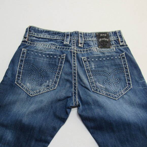 Rock Revival Men's Relaxed Distressed Straight-Fit Bootcut Blue Jeans Size 34 - Picture 3 of 14